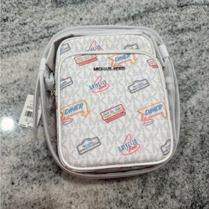 $398 Retail Michael Kors White Crossbody Bag with Diner Print